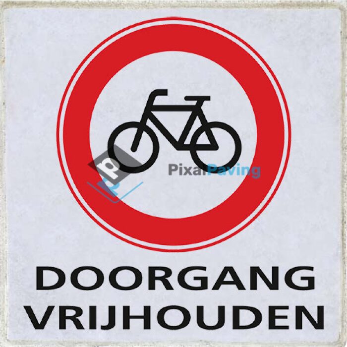 PixalPaving stoeptegel bedrukken - Gesloten voor fietsers doorgang vrijhouden